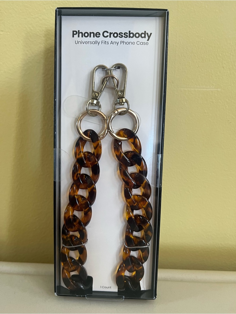 Phone Crossbody Chain Strap - Tortoiseshell Brown